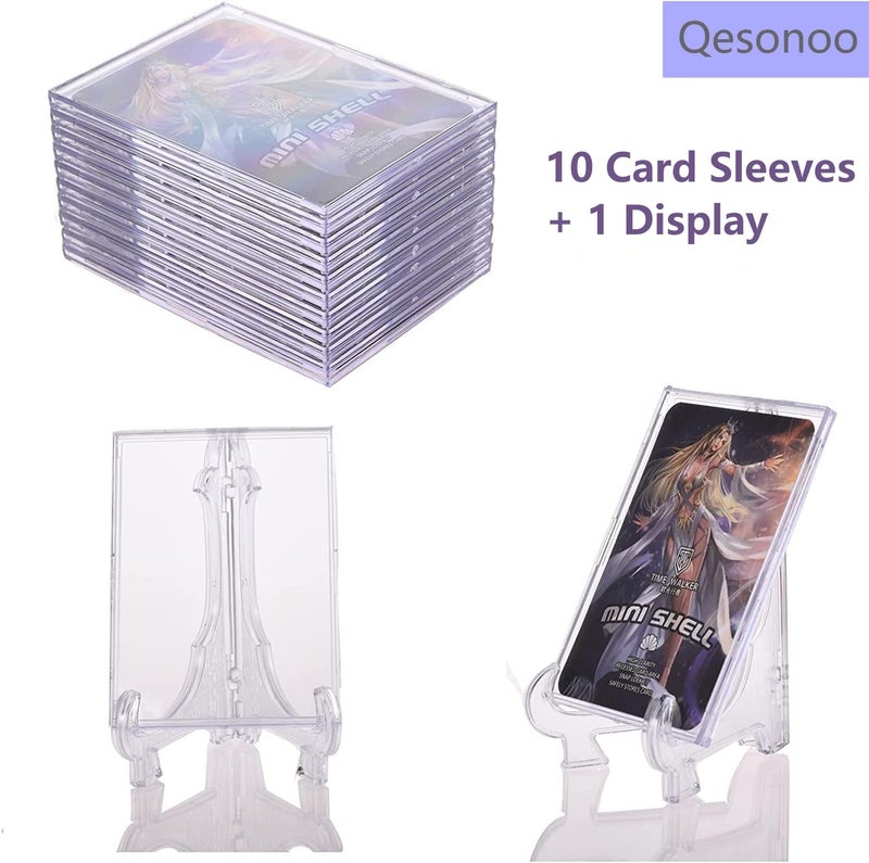 Qesonoo Cards Sleeves Top Loaders 10 Hard Acrylic Card Protector Clear Card Brick + 1 Display Stand Fit for Trading Cards Standard Sports Cards Baseball Card Holder Cases Collectibles White - Image 2